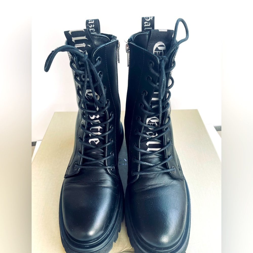 John Galliano Black Vegan Leather Women's Combat Boots US size 7.5 Euro size 38